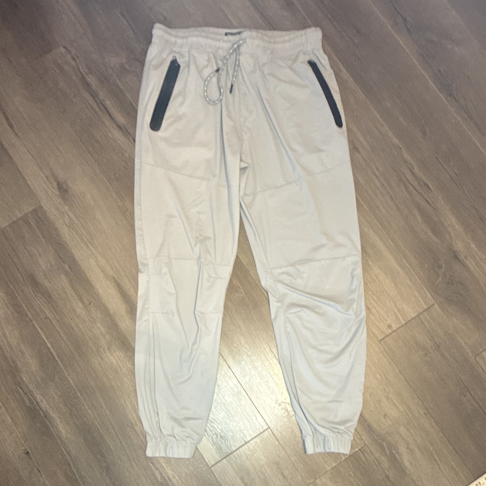BKLYN‎ Athletics Men's L Gray Jogger Pants Drawstring Elastic Waist Zip Pockets